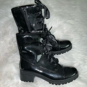 Madden Girl Black Patent Combat Boots